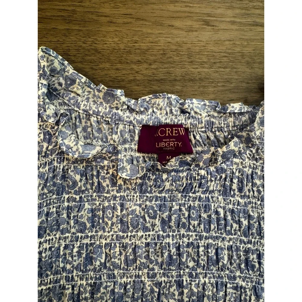 J. Crew‎ Smocked Top M Liberty D'Anjo Floral Puff Sleeve Cottagecore Coquette